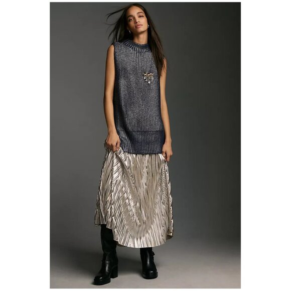 Tulle’a | Pleated Metallic Midi Skirt | NWT - Picture 10 of 11